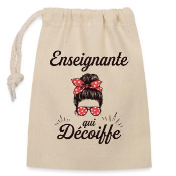Chignon Enseignante Géniale Super Enseignante - Sac cadeau en coton avec cordon (14 x 20 cm) - nature - Devant