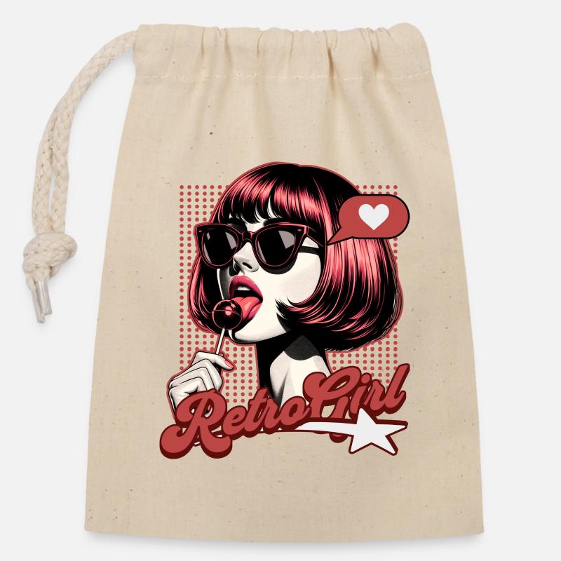 Vintage Damen Retro Glamour - Verschließbarer Geschenkbeutel aus Baumwolle (14x20cm) - Natur