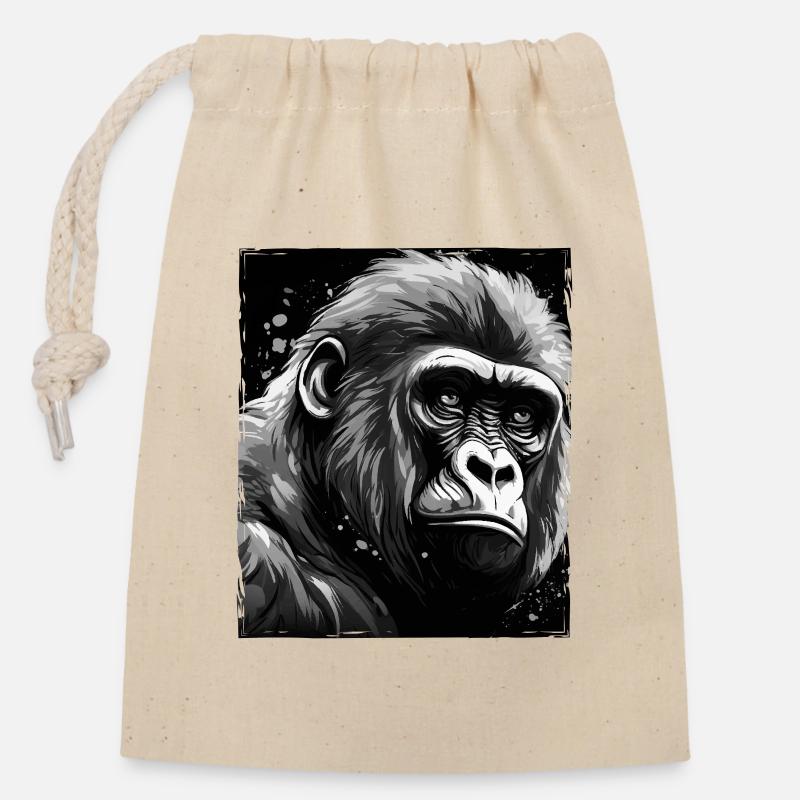 Portrait de gorille - Sac cadeau en coton avec cordon (14 x 20 cm) - nature