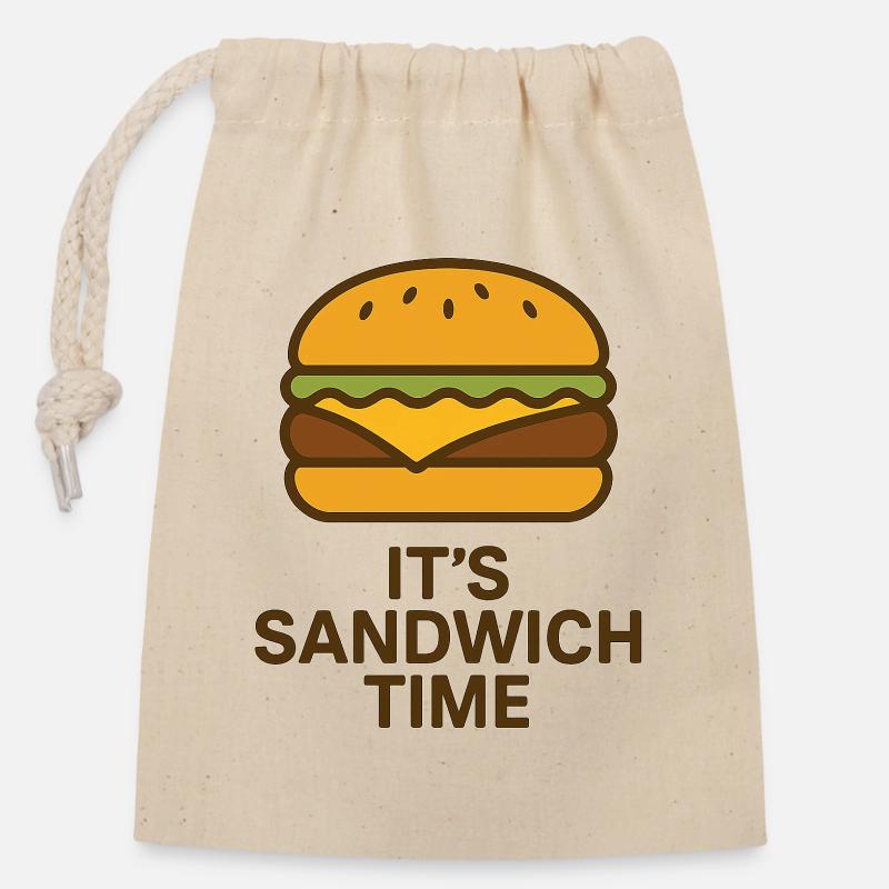 It´s Sandwich Time Motivational Design - Verschließbarer Geschenkbeutel aus Baumwolle (14x20cm) - Natur