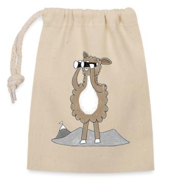 Lama avec jumelles - Sac cadeau en coton avec cordon (14 x 20 cm) - nature - Devant