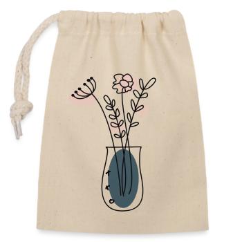 Bouquet de fleurs dans son vase - Sac cadeau en coton avec cordon (14 x 20 cm) - nature - Devant
