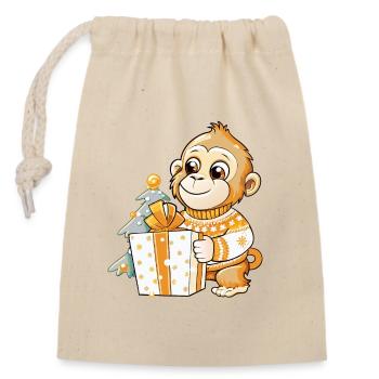 Mignon singe déballage cadeau - Sac cadeau en coton avec cordon (14 x 20 cm) - nature - Devant