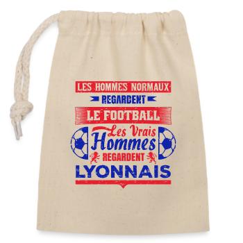 les vrais hommes regardent LYONNAIS club de foot - Sac cadeau en coton avec cordon (14 x 20 cm) - nature - Devant