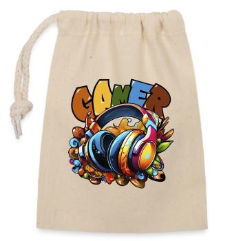 Gamer Headphone Game Console Multiplayer - Closable cotton gift bag (14x20cm) - nature - Front