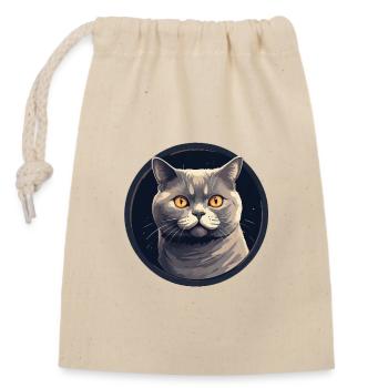 British Shorthair Cat - Closable cotton gift bag (14x20cm) - nature - Front