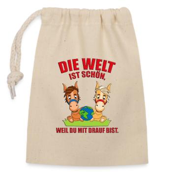 PFERDE - PONYS - ERDE - WELT - LIEBE - LOVE - Verschließbarer Geschenkbeutel aus Baumwolle (14x20cm) - Natur - Vorne