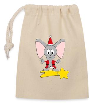 ELEFANT - STERNSCHNUPPE - WEIHNACHTEN - TIER - Verschließbarer Geschenkbeutel aus Baumwolle (14x20cm) - Natur - Vorne