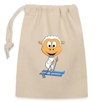 SKI - SCHAF - SKIER - SKIFAHRER - SKIFAHREN - TIER - Verschließbarer Geschenkbeutel aus Baumwolle (14x20cm) - Natur - Vorne