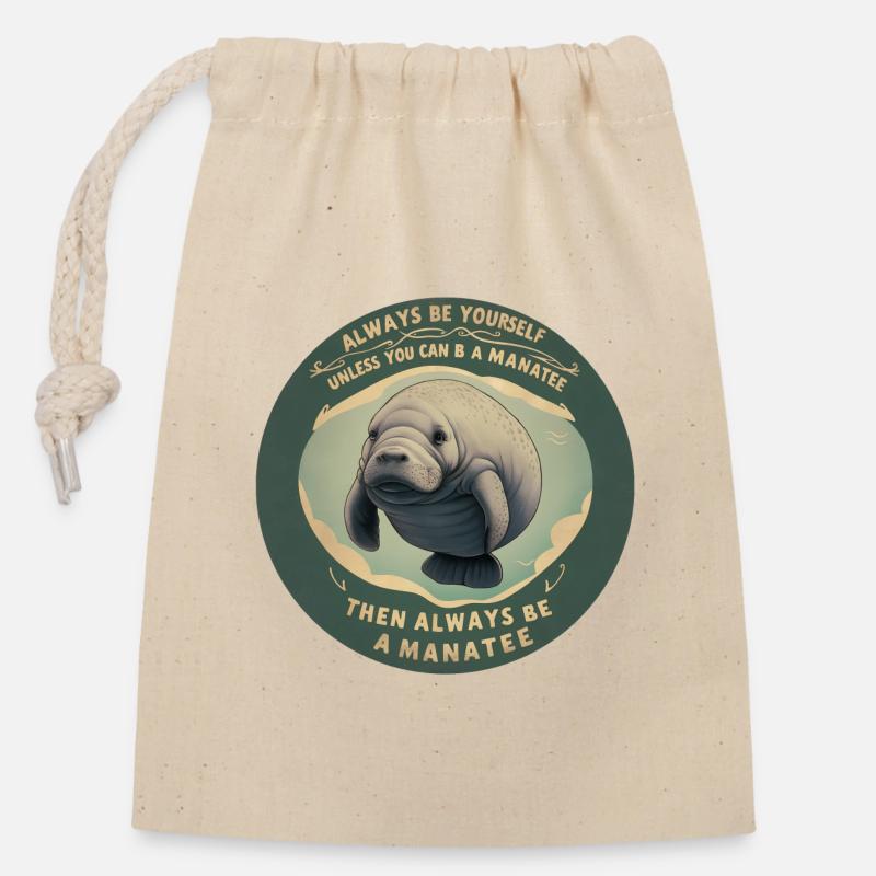 Be yourself or be a Manatee Wisdom - Closable cotton gift bag (14x20cm) - nature