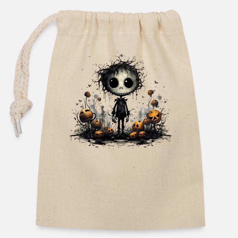 Collection d’Halloween de Tim Burton - Sac cadeau en coton avec cordon (14 x 20 cm) - nature