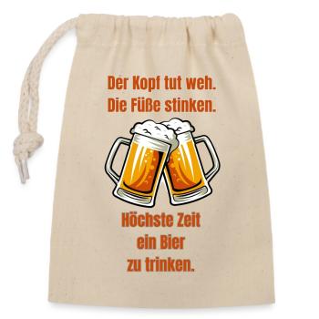 Beer Time - Closable cotton gift bag (14x20cm) - nature - Front