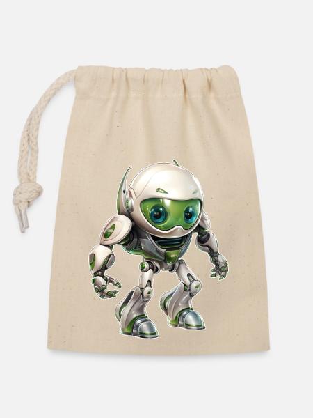 Lustiger Android Robot aus der Pegasus Galaxy - Verschließbarer Geschenkbeutel aus Baumwolle (14x20cm) - Natur