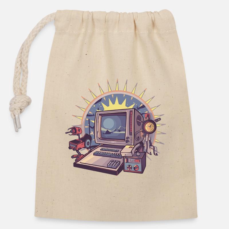 Futuristic computer with retro elements - Closable cotton gift bag (14x20cm) - nature