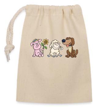 Tierisches Trio (Schweinchen, Schaf & Hund) - Verschließbarer Geschenkbeutel aus Baumwolle (14x20cm) - Natur - Vorne