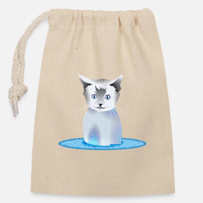 Cat - Closable cotton gift bag (14x20cm) - nature