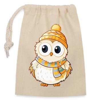 Cute owl with scarf and bobble hat. - Closable cotton gift bag (14x20cm) - nature - Front