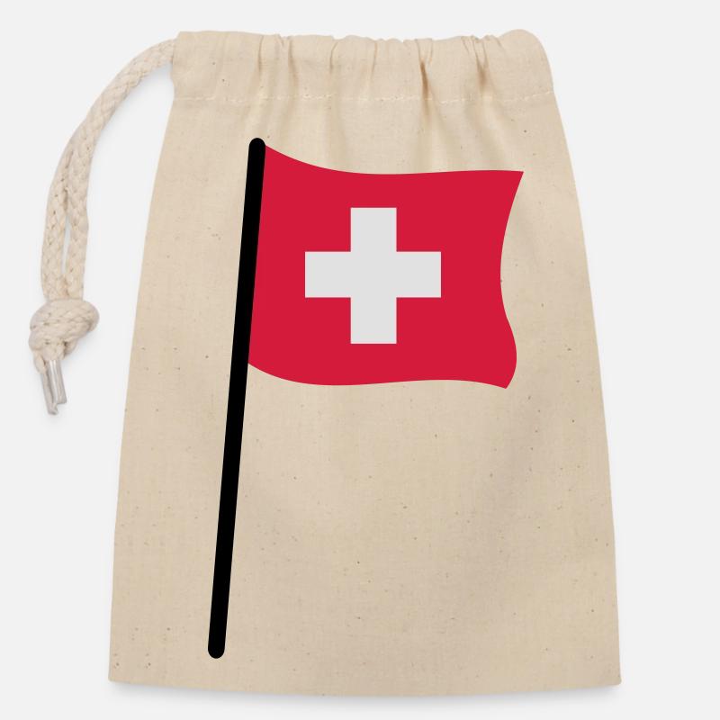 drapeau suisse - Sac cadeau en coton avec cordon (14 x 20 cm) - nature