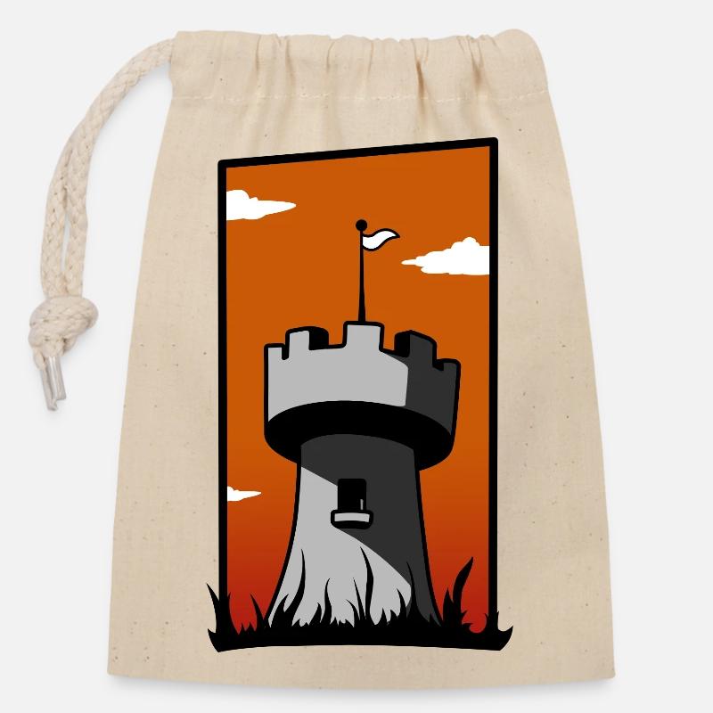 Medieval tower with sunset - Closable cotton gift bag (14x20cm) - nature