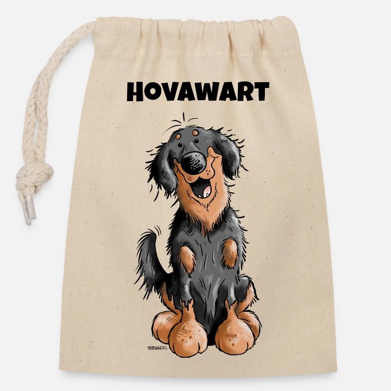 Drôle Hovawart - Sac cadeau en coton avec cordon (14 x 20 cm) - nature