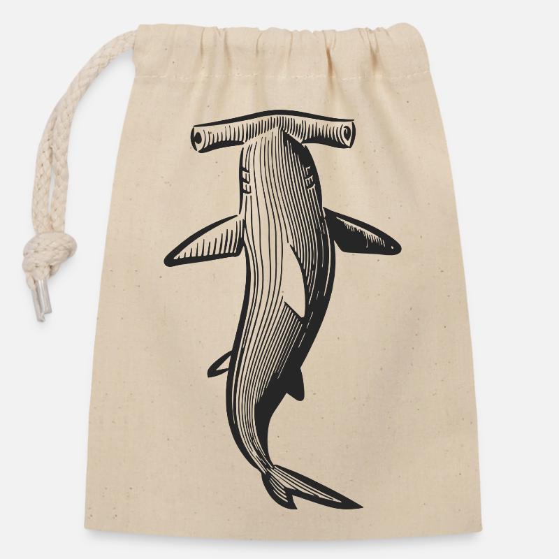 Conception de requin marteau - Sac cadeau en coton avec cordon (14 x 20 cm) - nature