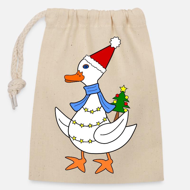 Gans weihnachtlich - Verschließbarer Geschenkbeutel aus Baumwolle (14x20cm) - Natur