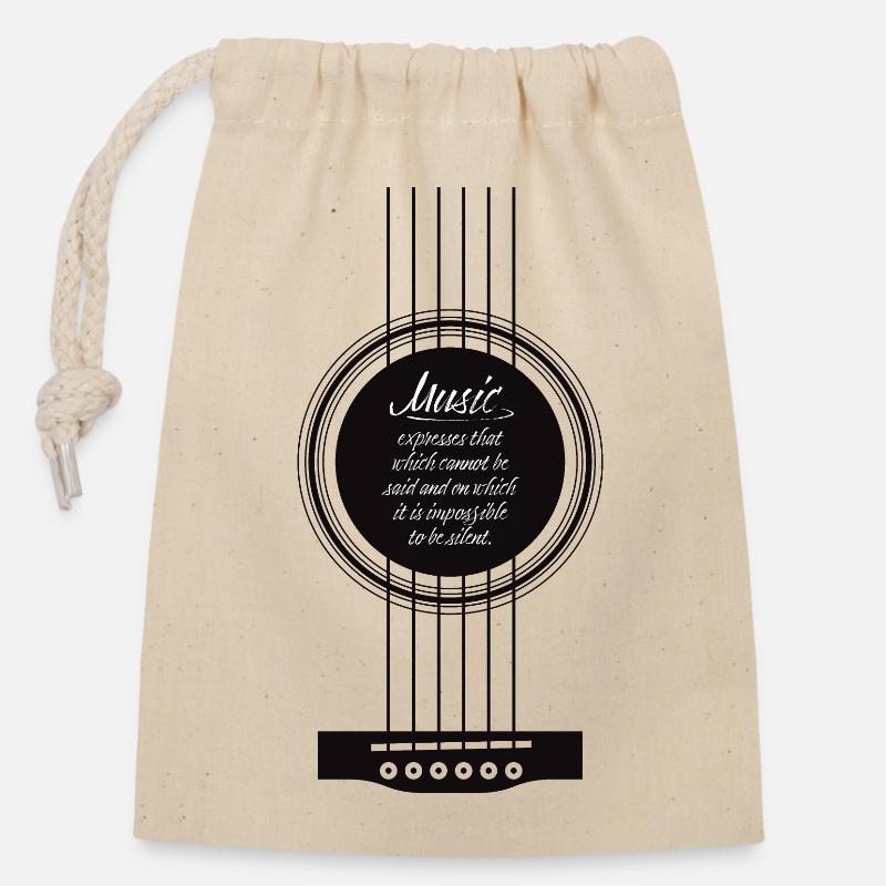 Guitar - Closable cotton gift bag (14x20cm) - nature