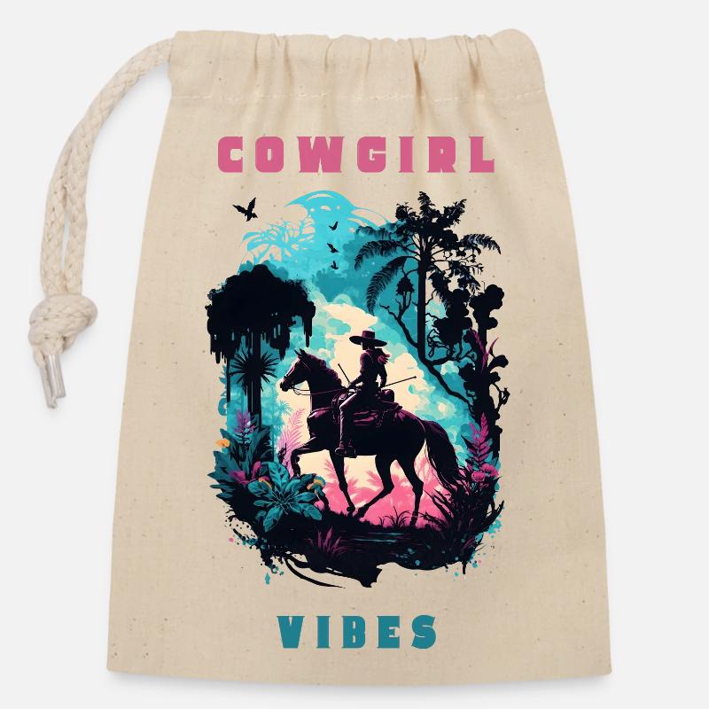Western Vibes - Closable cotton gift bag (14x20cm) - nature