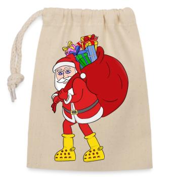 Weihnachtsmann trägt große gelbe Stiefel - Verschließbarer Geschenkbeutel aus Baumwolle (14x20cm) - Natur - Vorne