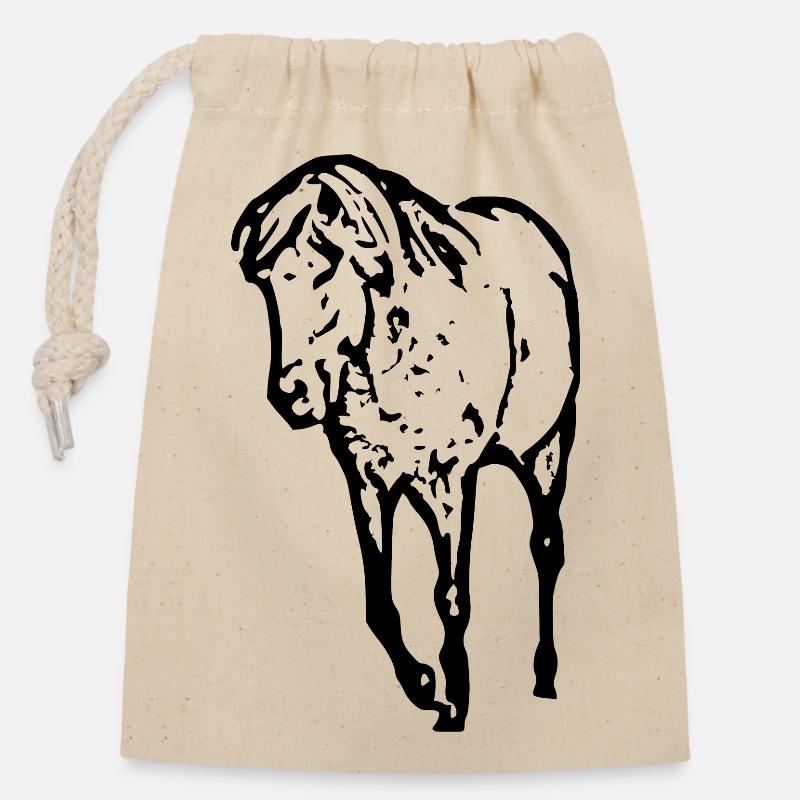 Pferde T-shirt Geschenk Reiter  - Verschließbarer Geschenkbeutel aus Baumwolle (14x20cm) - Natur