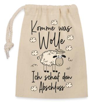 Komme was WOLLE Ich SCHAF den Abschluss 2026 - Verschließbarer Geschenkbeutel aus Baumwolle (14x20cm) - Natur - Vorne