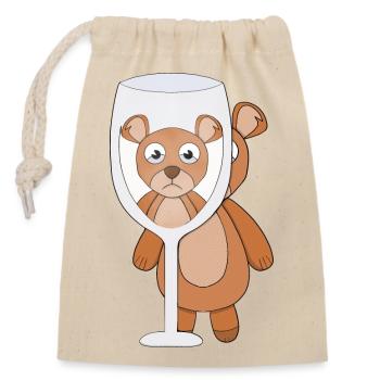 A teddy bear and empty glass - Closable cotton gift bag (14x20cm) - nature - Front
