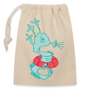 Lifeguard, seahorse with swimming ring - Closable cotton gift bag (14x20cm) - nature - Front