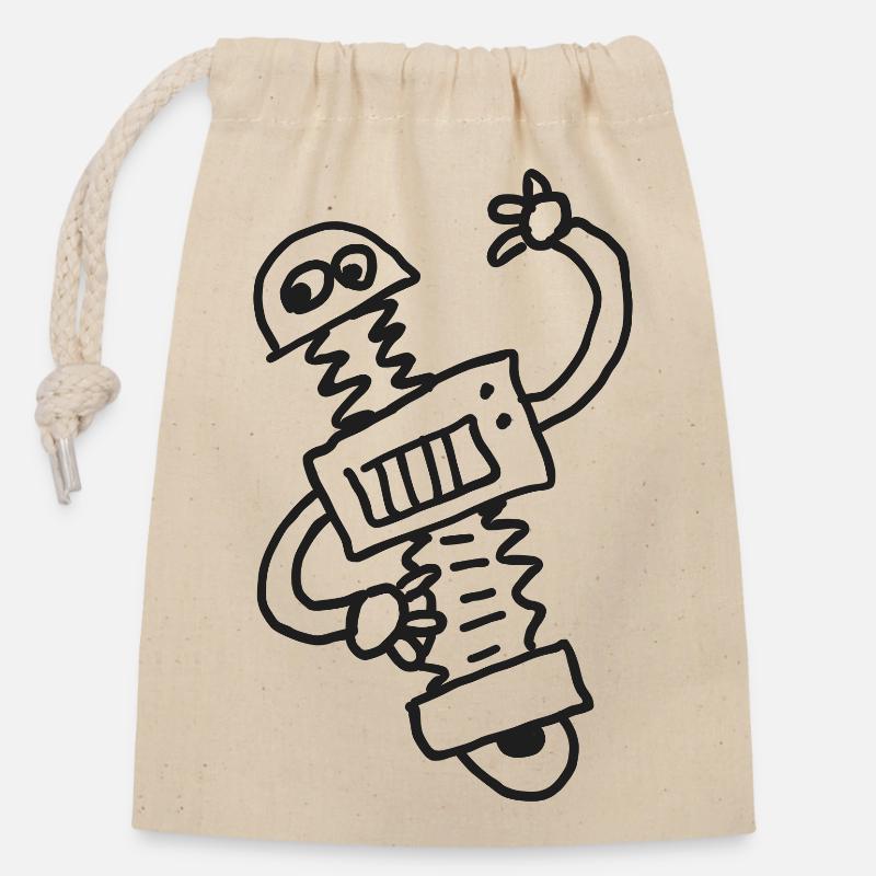 Dessin de robot de câble spiralé - Sac cadeau en coton avec cordon (14 x 20 cm) - nature