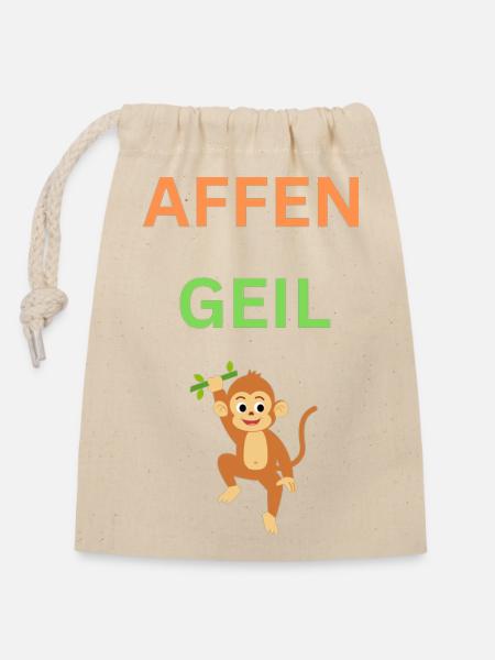 AFFEN GEIL - Verschließbarer Geschenkbeutel aus Baumwolle (14x20cm) - Natur