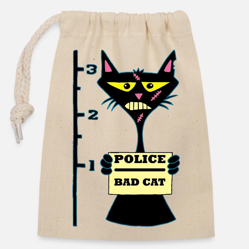 Chat racaille - Sac cadeau en coton avec cordon (14 x 20 cm) - nature