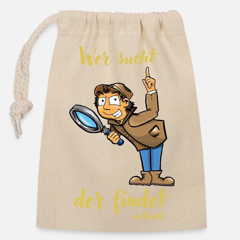 Detektiv Illustration - Verschließbarer Geschenkbeutel aus Baumwolle (14x20cm) - Natur