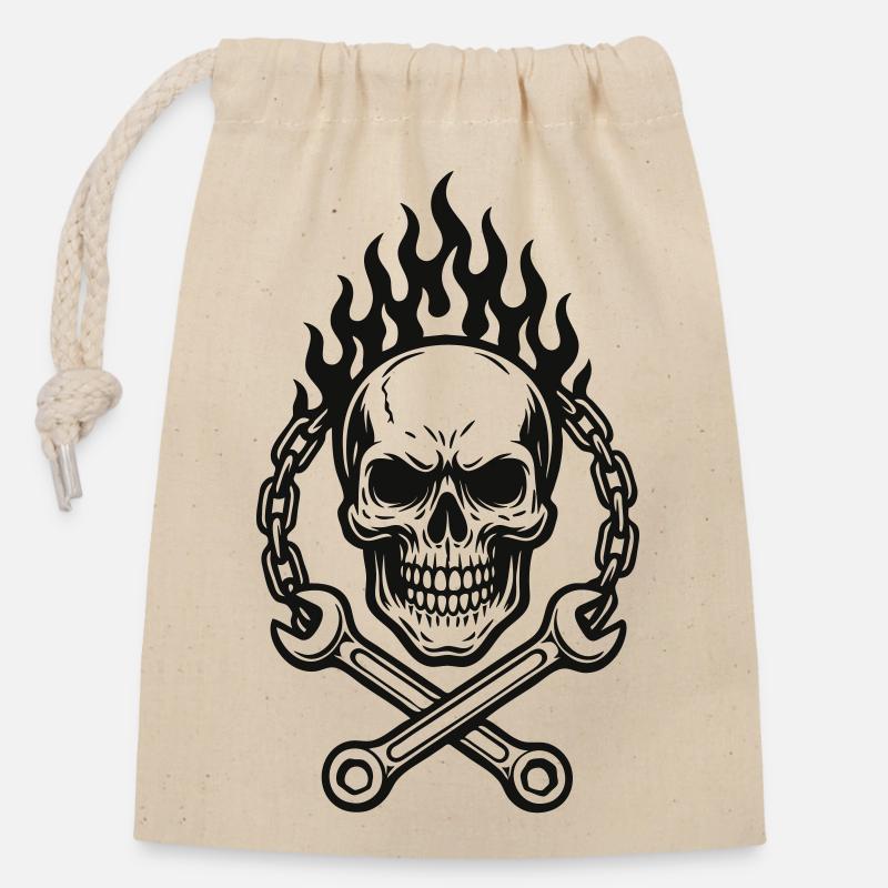 Skull & Wrench Design - Verschließbarer Geschenkbeutel aus Baumwolle (14x20cm) - Natur