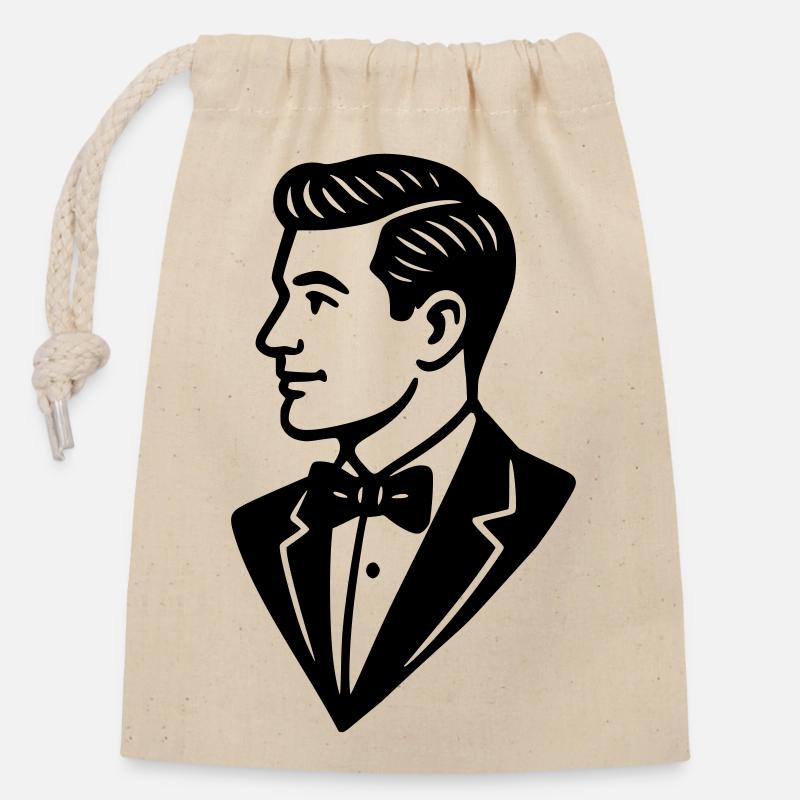 Le marié - Sac cadeau en coton avec cordon (14 x 20 cm) - nature