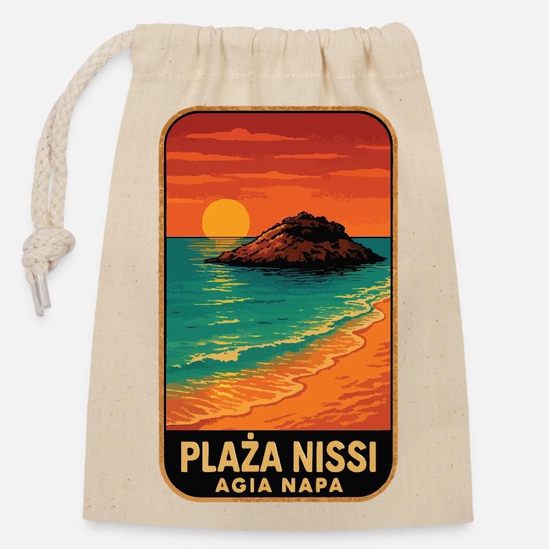 Plage de Nissi avec coucher de soleil - Sac cadeau en coton avec cordon (14 x 20 cm) - nature