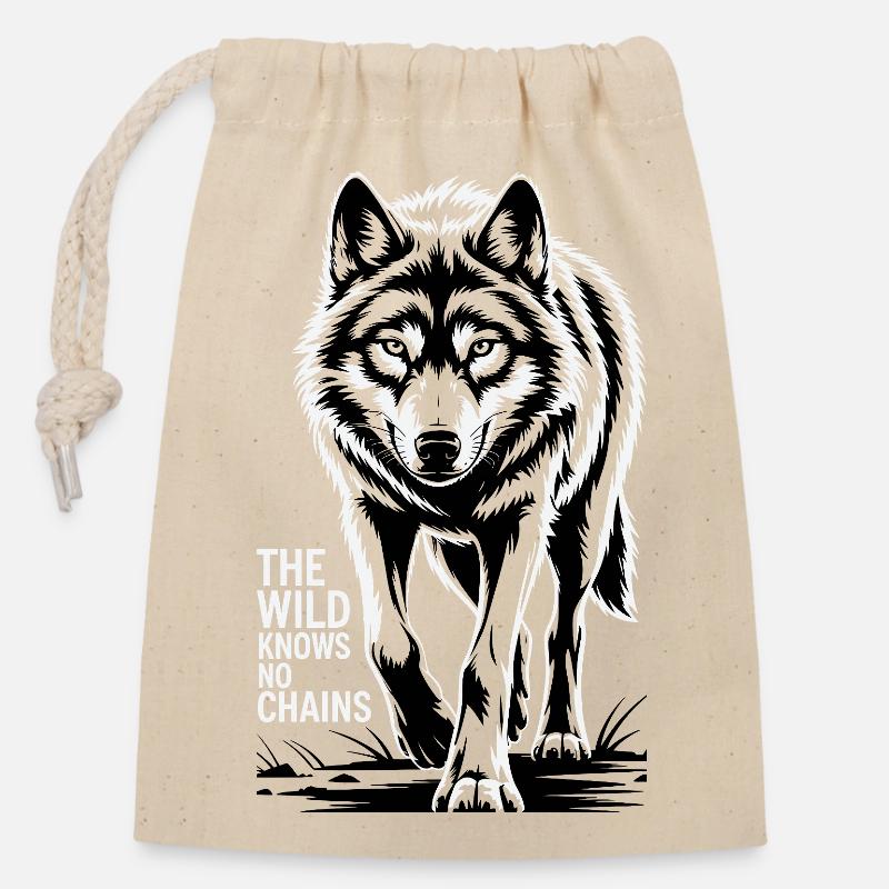 Wild Wolf Freedom - Closable cotton gift bag (14x20cm) - nature