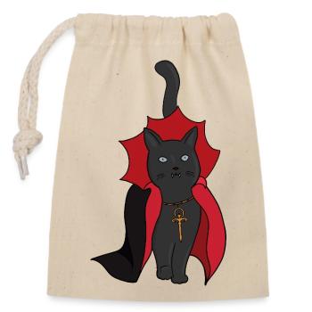 Schwarze Katze Vampir - Verschließbarer Geschenkbeutel aus Baumwolle (14x20cm) - Natur - Vorne