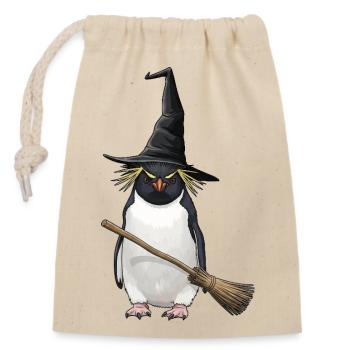 Drôle Halloween Pingouin Sorcière avec Balai Dessin animé - Sac cadeau en coton avec cordon (14 x 20 cm) - nature - Devant