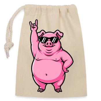 Cool Pig Musician Guitarist Rock Festival - Closable cotton gift bag (14x20cm) - nature - Front