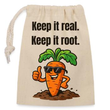 Keep it real, Keep it root – Carrot - Closable cotton gift bag (14x20cm) - nature - Front