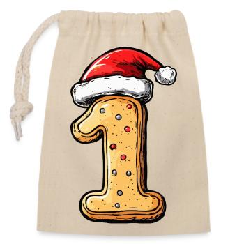 1 Number Biscuit Christmas - Closable cotton gift bag (14x20cm) - nature - Front
