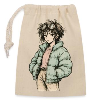 Patineuse indie en veste bouffante menthe - Sac cadeau en coton avec cordon (14 x 20 cm) - nature - Devant