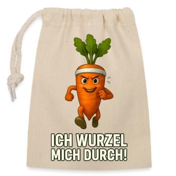 Karotte - ich Wurzel mich durch Karikatur  - Verschließbarer Geschenkbeutel aus Baumwolle (14x20cm) - Natur - Vorne