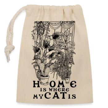 HOME IS WHERE MY CAT IS - Closable cotton gift bag (14x20cm) - nature - Front