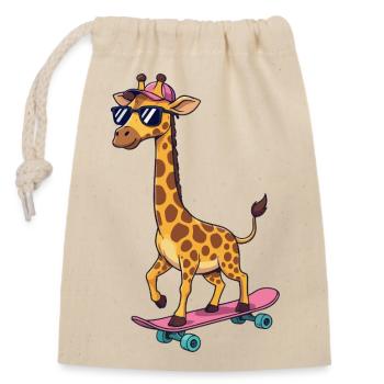 Lustige Giraffe, die auf Skateboard skatet, Zeichentrick-Skater - Verschließbarer Geschenkbeutel aus Baumwolle (14x20cm) - Natur - Vorne